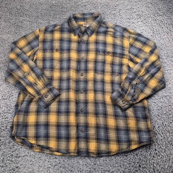 Duluth Trading Shirt Men 2XL XXL Blue Yellow Plaid Chore Long Sleeve Outdoor - Picture 1 of 6